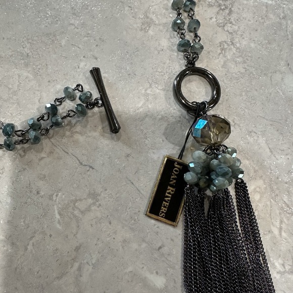 Joan Rivers Sparkling Crystal Seafoam Green Tassel Necklace Gunmetal Toggle Hook - Picture 5 of 6